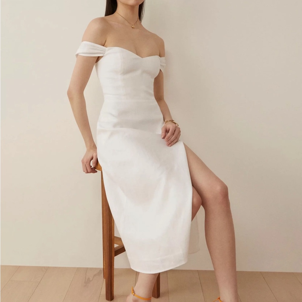 Reformation Bridgton Linen White Midi Dress